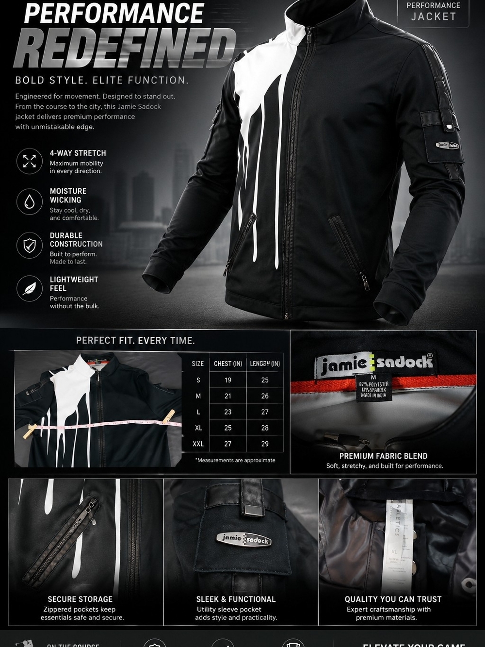 Jamie Sadock Men’s Black Performance Jacket with White Graphic   #GPDWIZ